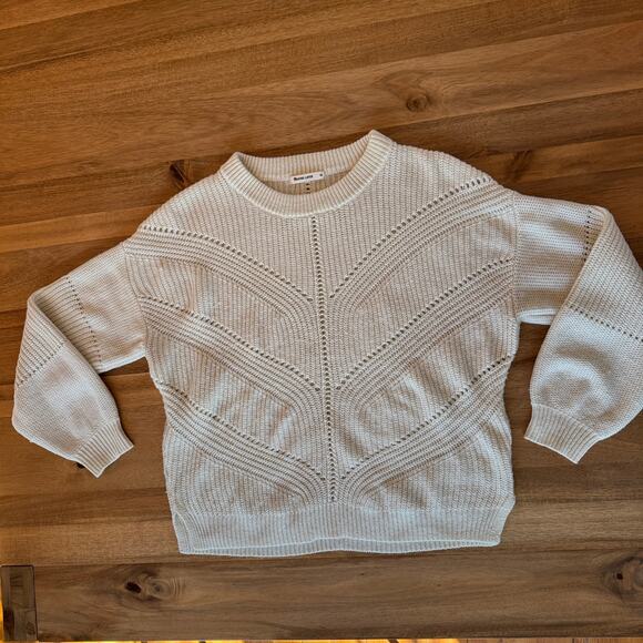 Marine Layer Olivia Crewneck Sweater in Cream White Medium Pointelle Knit - Picture 14 of 15